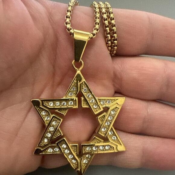 Stainless Steel Jewish Faith Star of David Necklace Bar Mitzvah Gold Religious - Picture 5 of 6